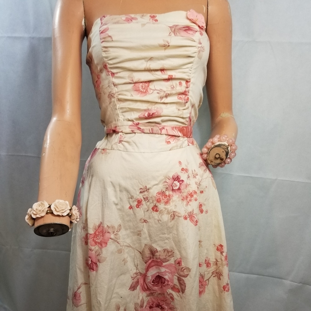 Vintage inspired retro strapless floral dress sz3